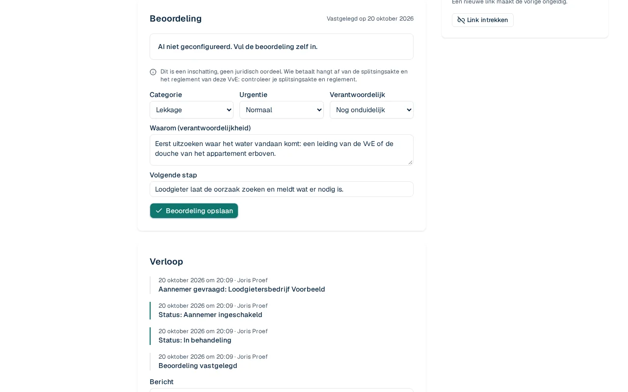 De beoordeling van een melding: soort, urgentie, verantwoordelijk en de volgende stap.